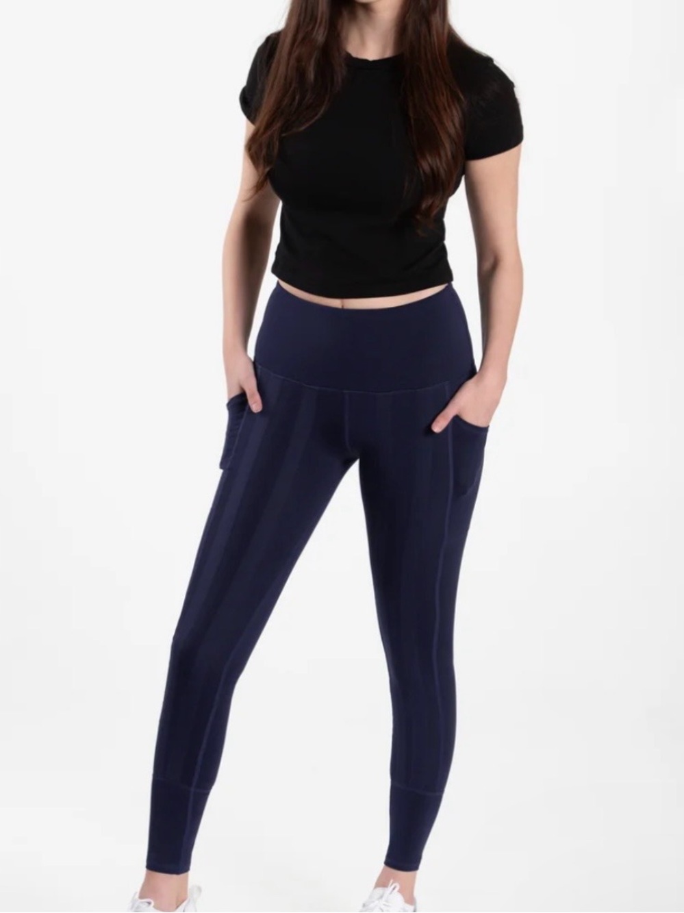 SWEETFLEXX Resistance Band Leggings Navy Blue Performance Pocket Size 14 NWT